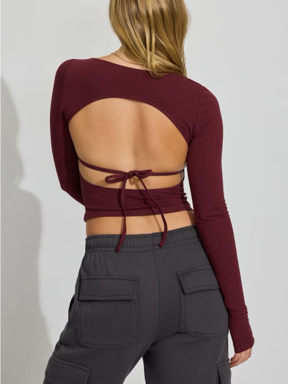 Garage Open Back Long Sleeve Top Burgundy